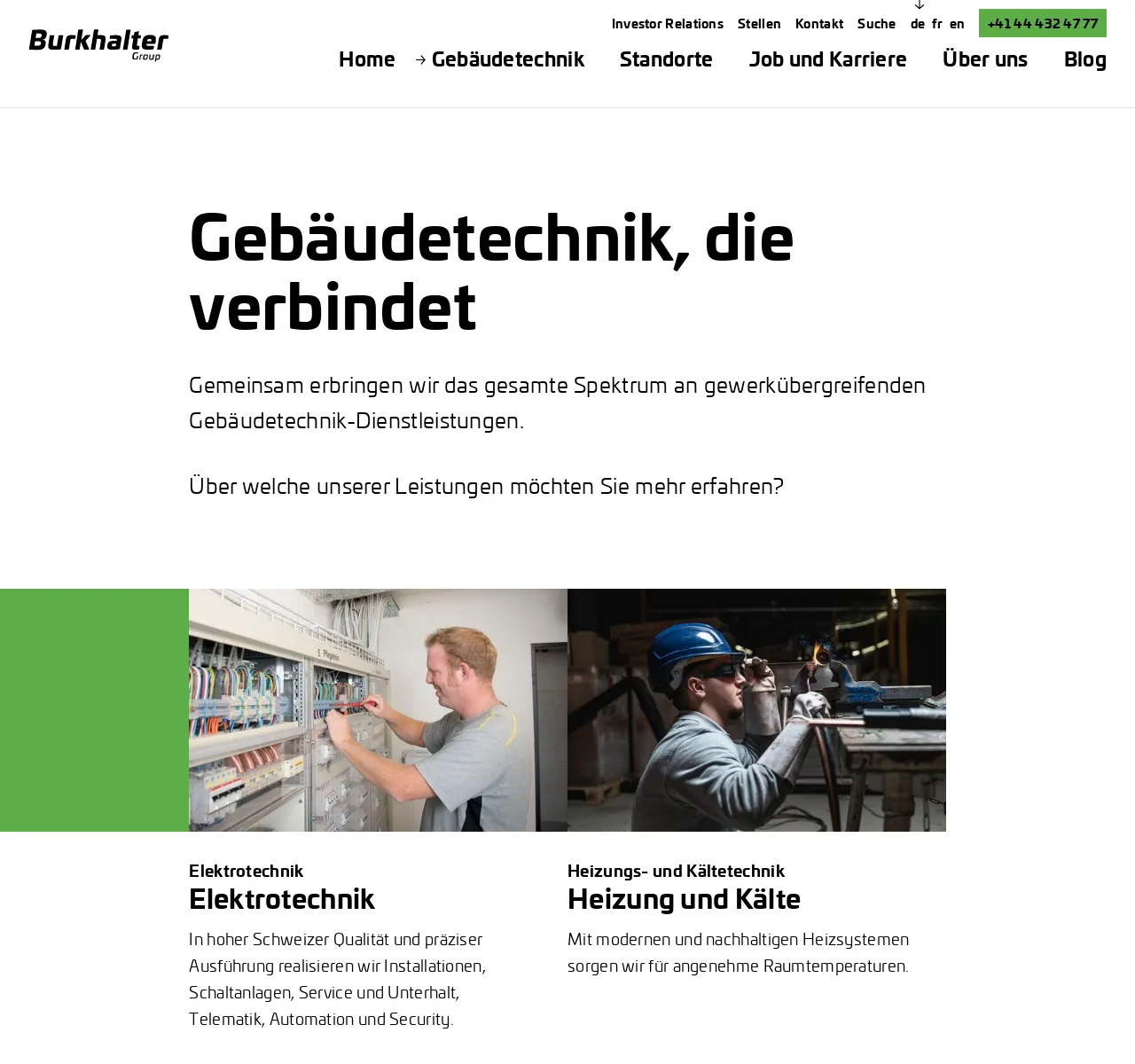 Screenshot von Burkhalter Homepage
