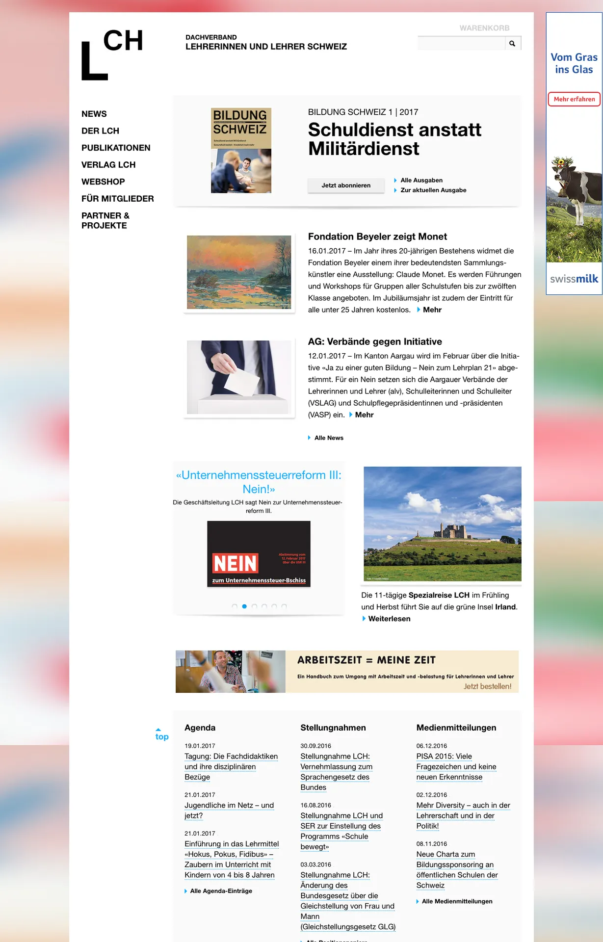 Screenshot der Verbandswebsite mit News-Übersicht