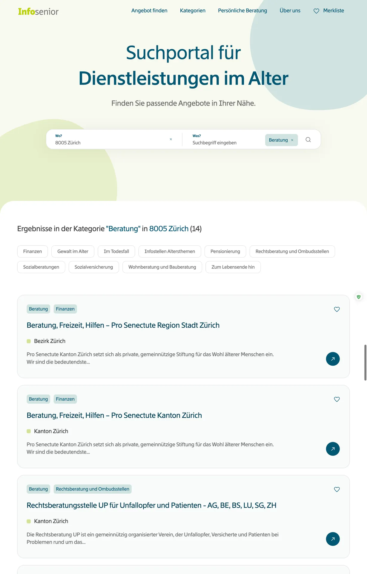 Screenshot der Infosenior Website