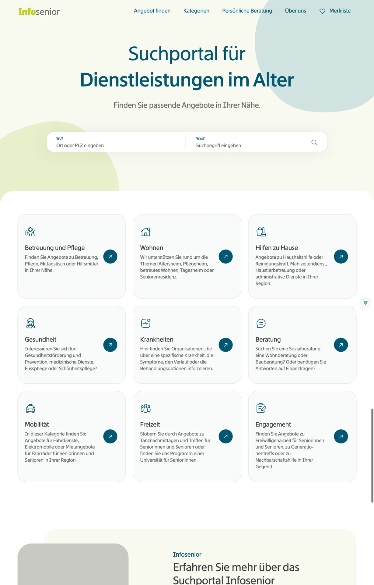 Screenshot der Infosenior Website