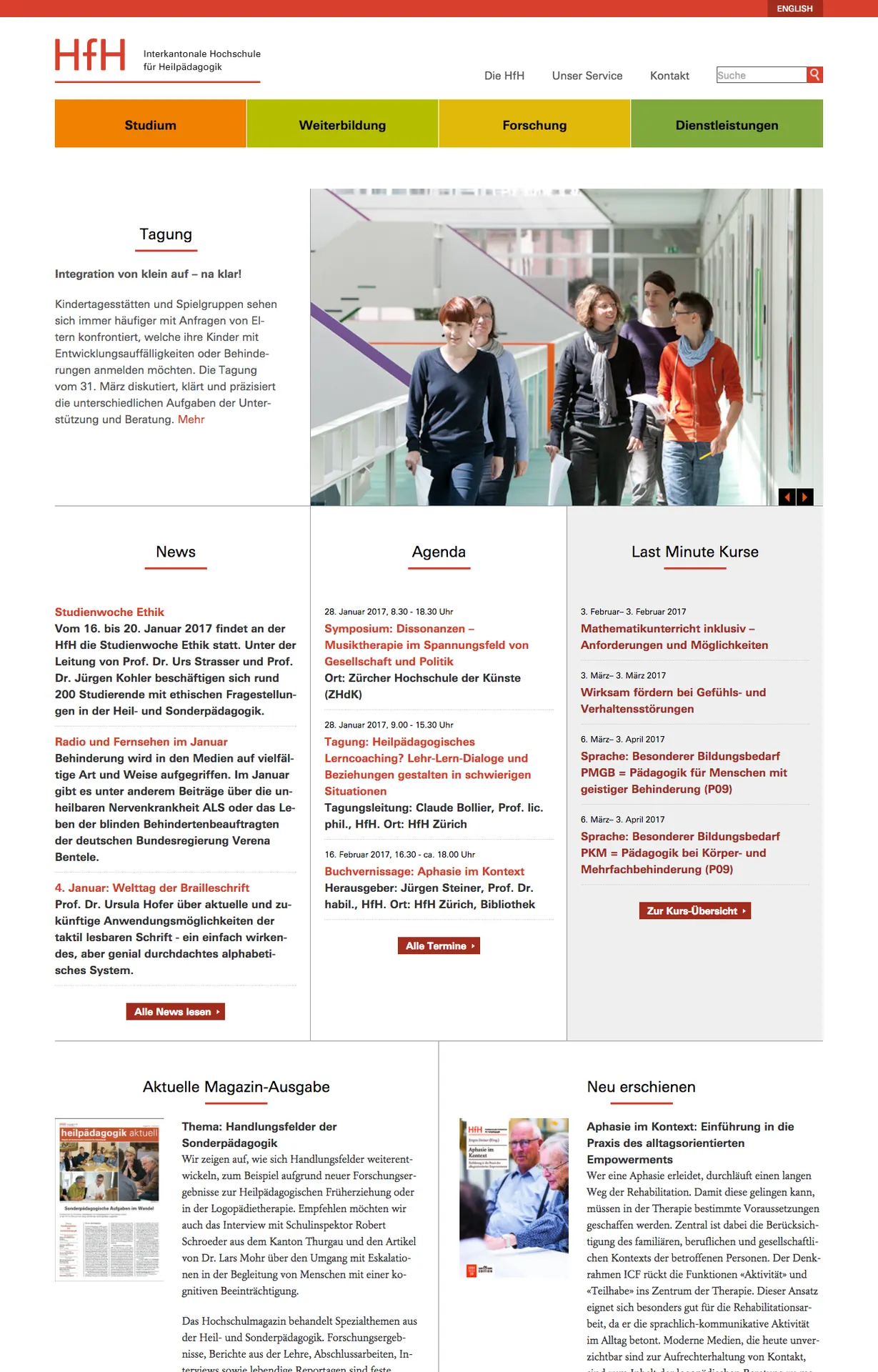 Screenshot der HfH Homepage