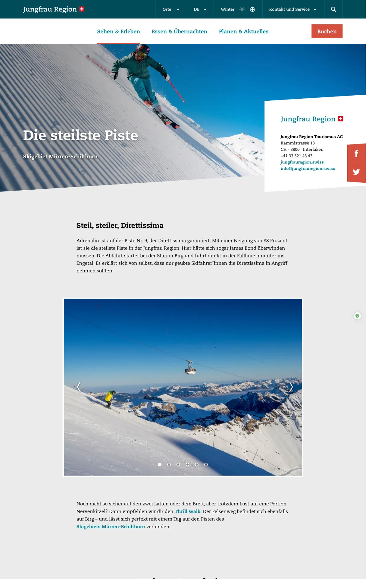 Screenshot der Jungfrau Region Unterseite