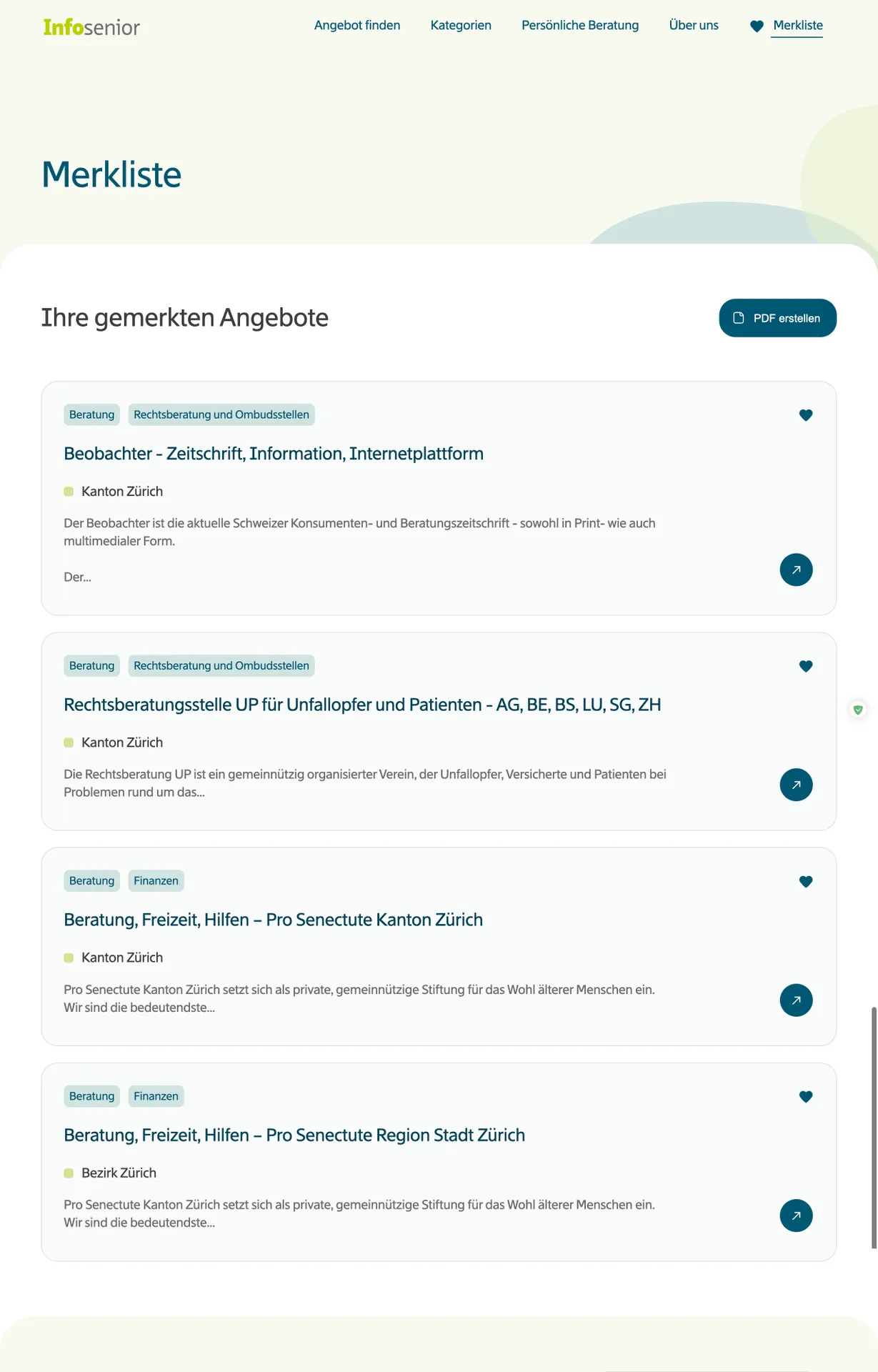 Screenshot der Infosenior Website