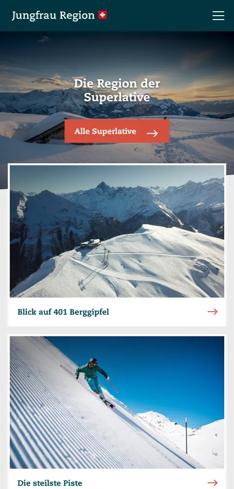 Screenshot der Jungfrau Region Homepage mobile