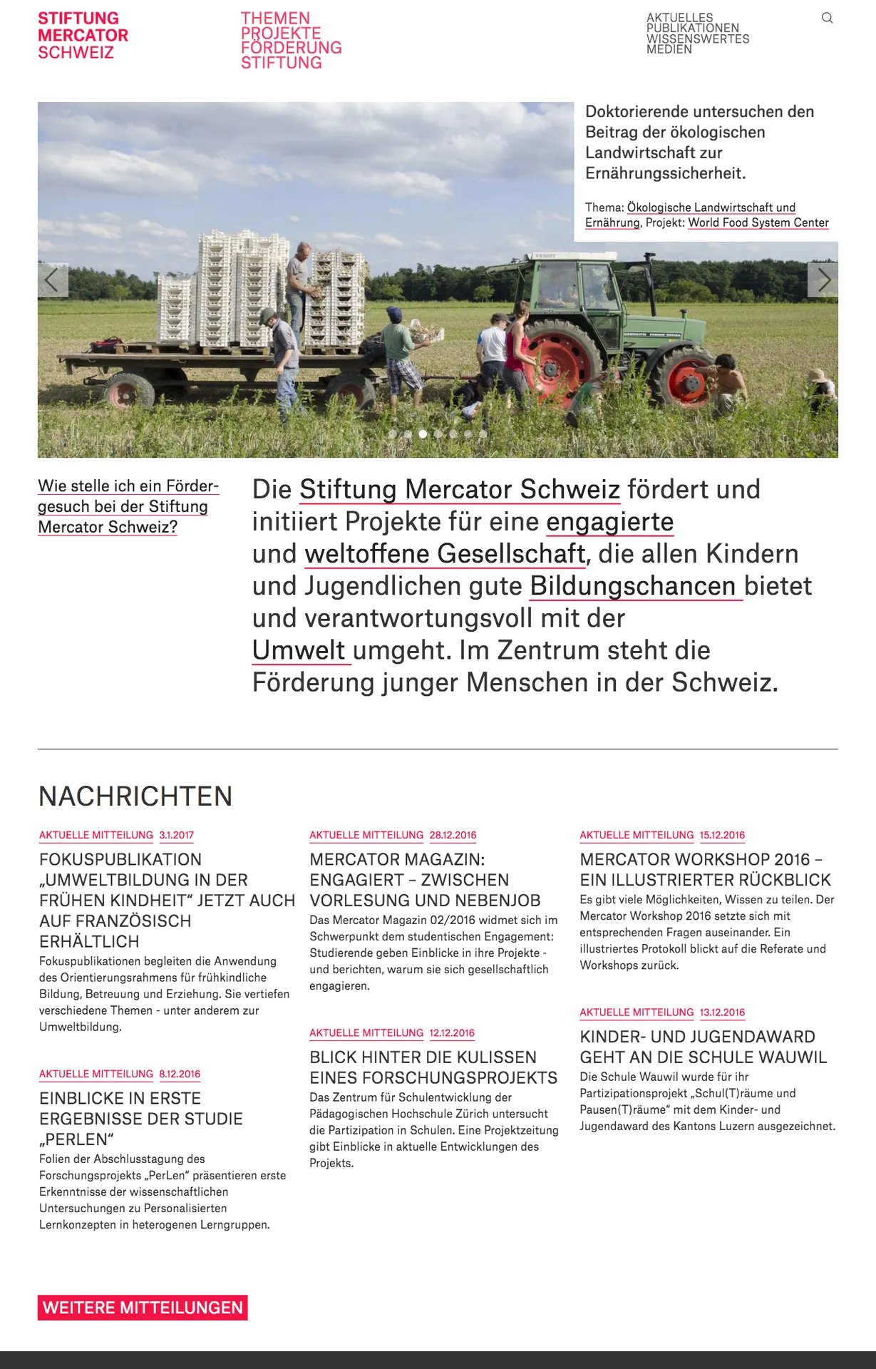 Screenshot der Stiftung Mercator Homepage